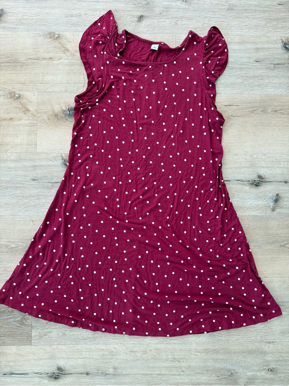 Old Navy Women’s Burgundy Red Polka Dot Flutter Sleeve Stretch Jersey Dress
